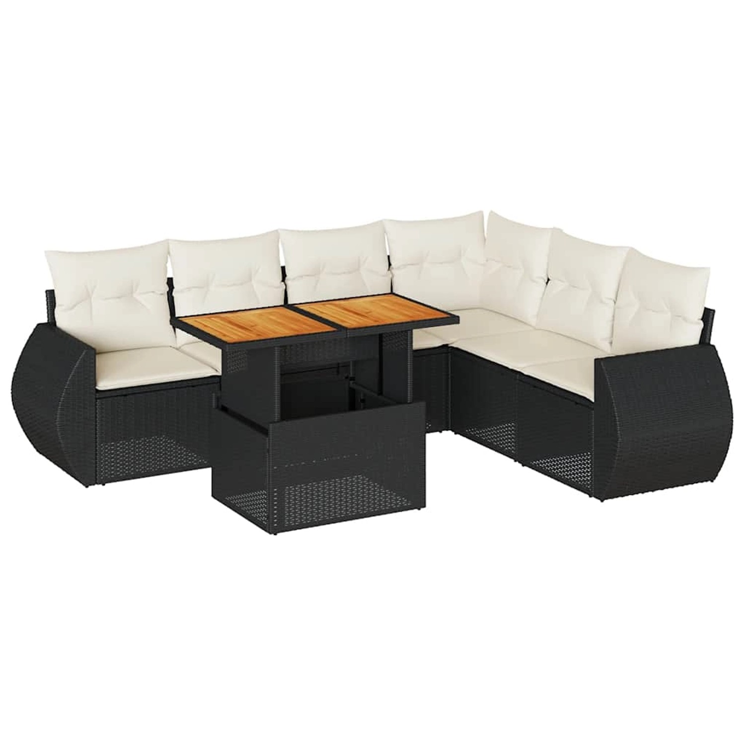 vidaXL 7-Tlg Garten-Sofagarnitur mit Kissen Schwarz Poly Rattan 3327269 günstig online kaufen