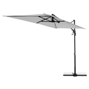 Hellgrauer, rechteckiger Doppler Ampelschirm (245x135 cm) mit Dreh- und Neigefunktion.