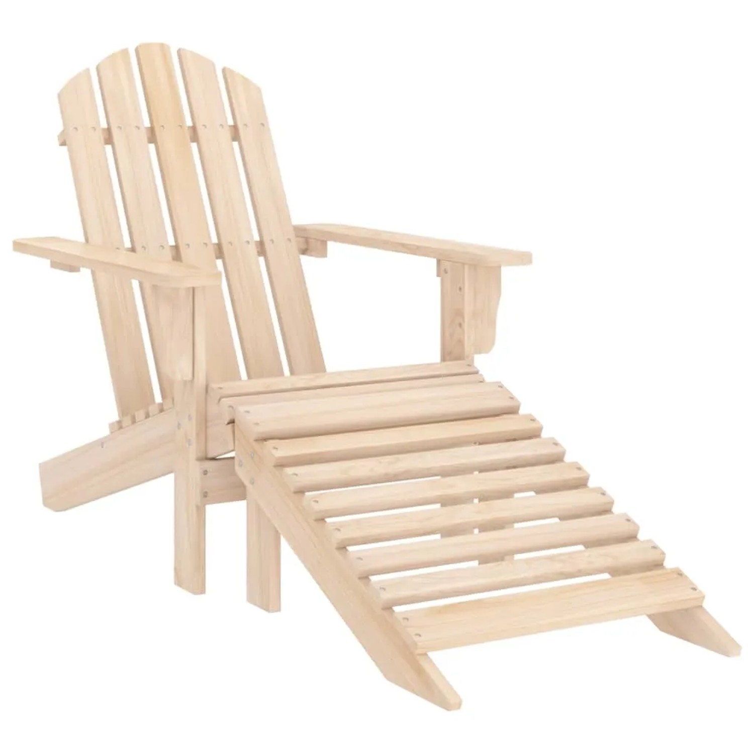 Adirondack Gartenstuhl mit Fußstütze und Tisch aus Tannenholz.