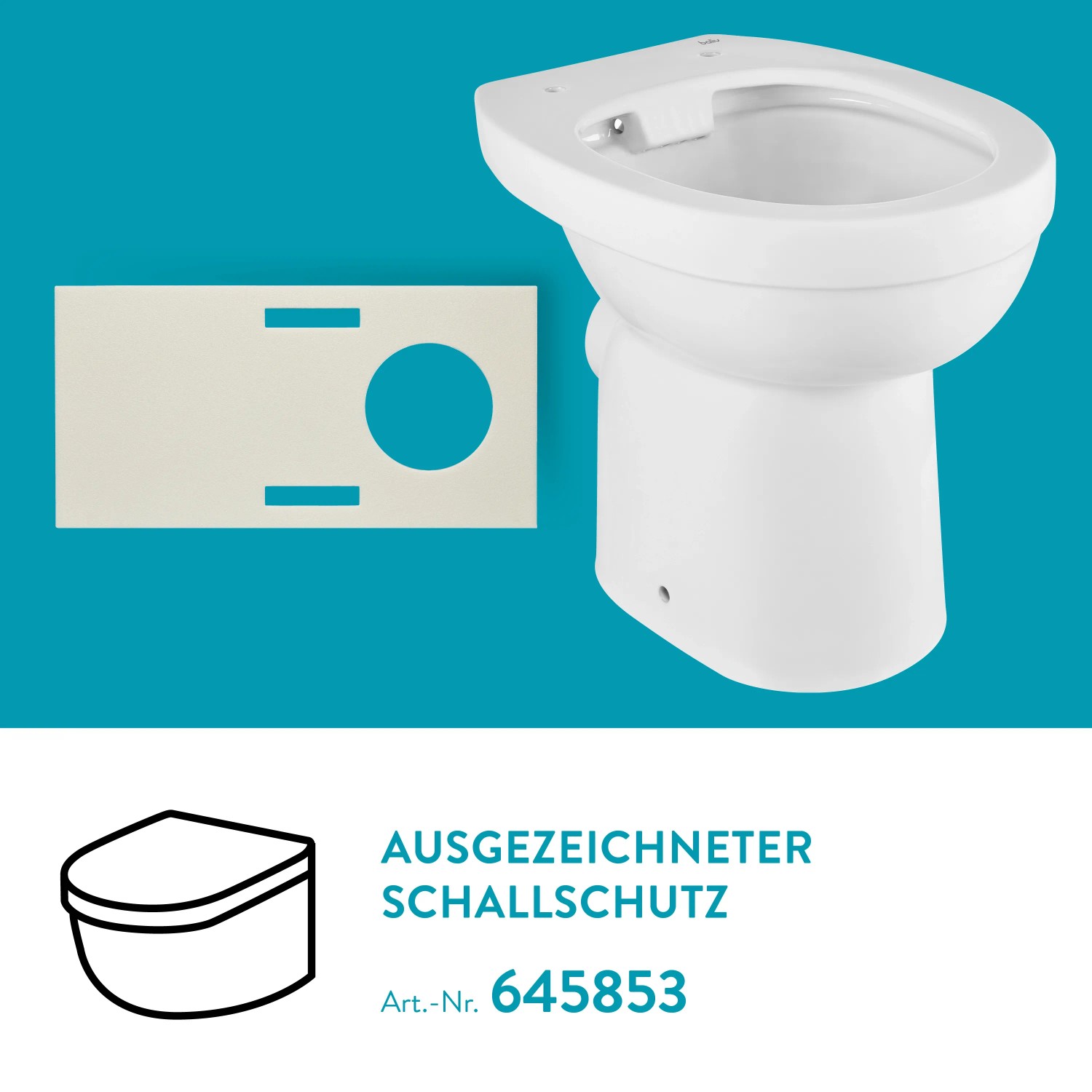 Weißes baliv Stand WC Glasgow, spülrandlos mit Tiefspüler und Schallschutz.