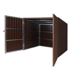 Offene, abschließbare MCW Fahrradgarage J29 in Holzoptik, braun, für bis zu 4 Fahrräder.