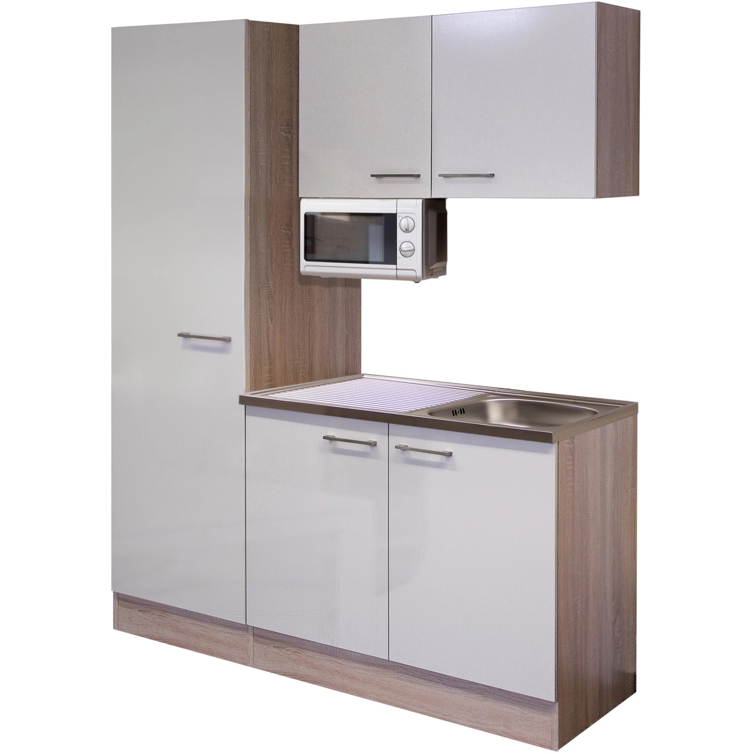 Flex-Well Singleküche 150cm, Kaschmir/Sonome Eiche, mit Mikrowelle und Spüle.