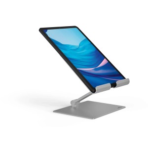 Silberner Durable Tischständer für Tablet/Smartphone, höhen- und winkelverstellbar.