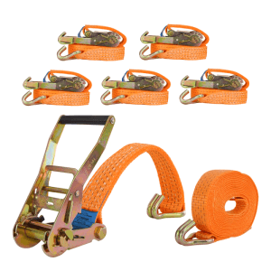 5 orangefarbene TRUTZHOLM Spanngurte mit Ratsche, 8m lang, 5000kg Zugkraft, für Autoanhänger.