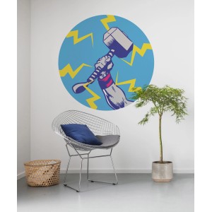 Komar Vliesfototapete mit Thor's Hammer im Pop Art Stil, selbstklebend, Durchmesser 125 cm.