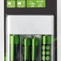 Batterie Ladegerät-Set mit 2 AA- und 2 AAA-Akkus, USB-Ladekabel. Ideal für Haushaltsgeräte.