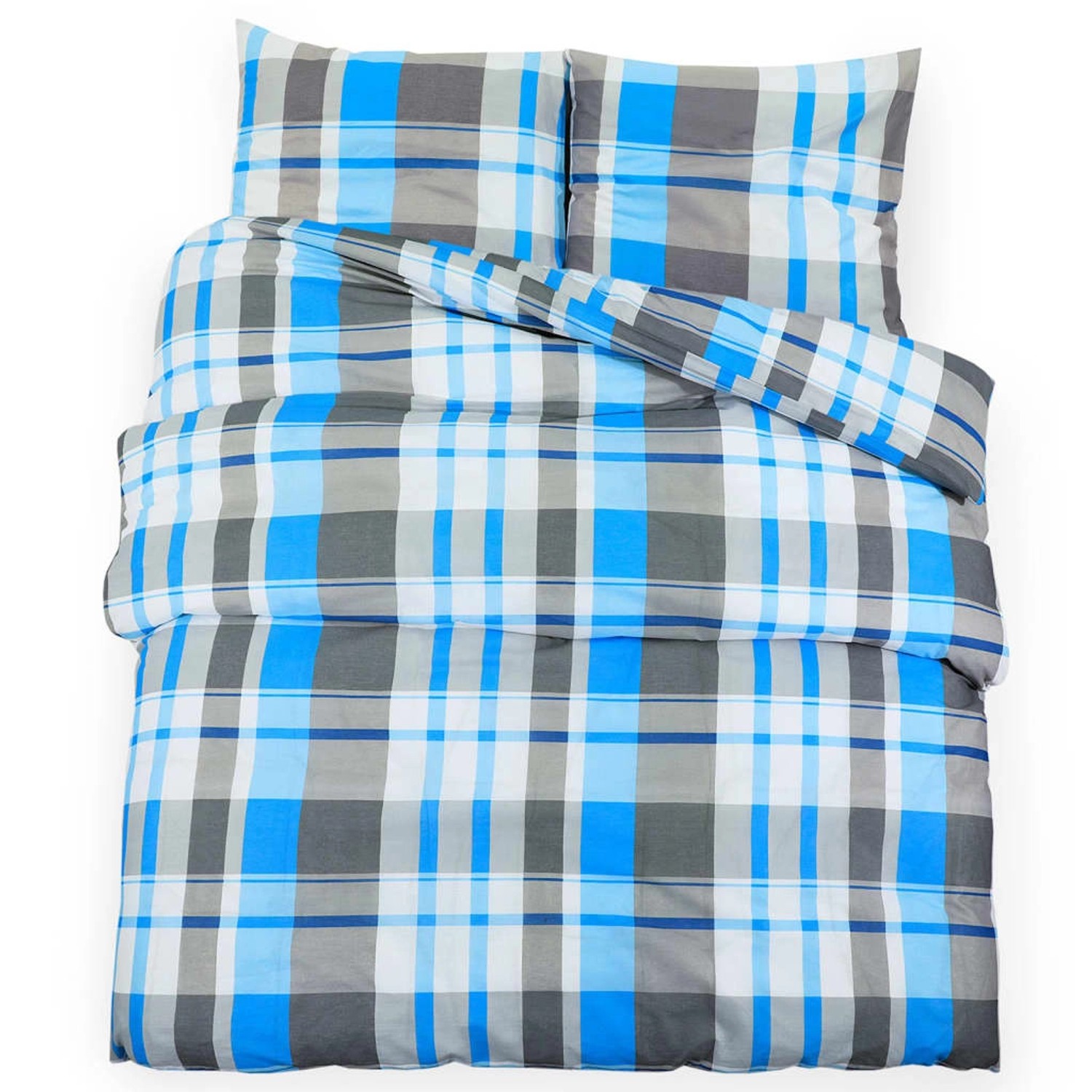 vidaXL Bettwäsche-Set Blau und Grau 200x200 cm Baumwolle 136072