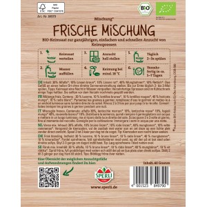 Sperli Bio Keimsprossen Frische Mischung Samenpackung mit Alfalfa, Linsen, Mungbohnen und Rettich.