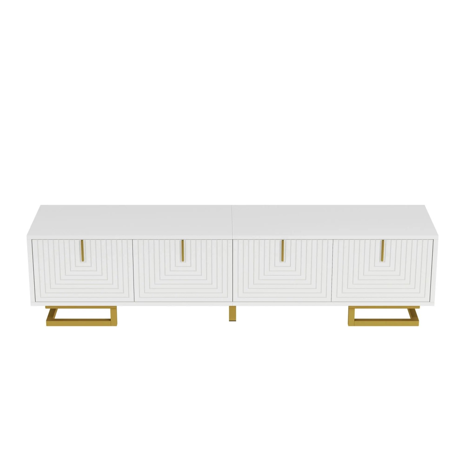okwish TV Schrank mit Strukturierten Türen Gold Griffe Gold Beine Wohnzimmer 160×38×44.5cm Weiß