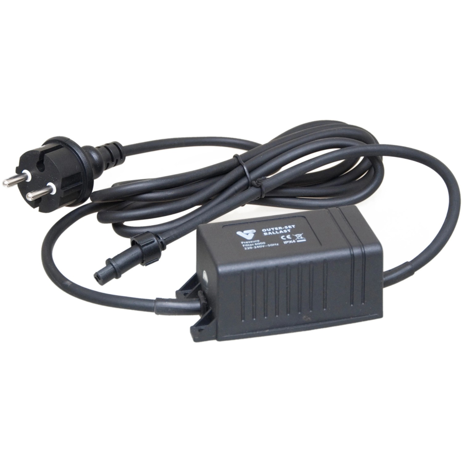 VT Druckfilter Pressure Filter 6000: Schwarzes Gehäuse mit Kabel und Stecker für Teichpumpen & Filter.