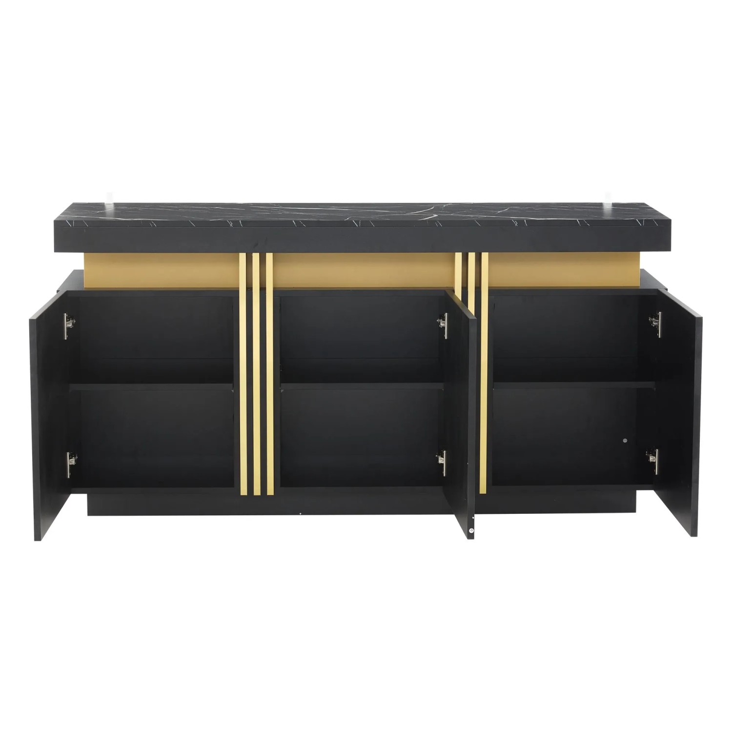 okwish Sideboard mit 3 Türen Verstellbare Fächer Esszimmer Wohnzimmer 140x38x70cm Schwarz