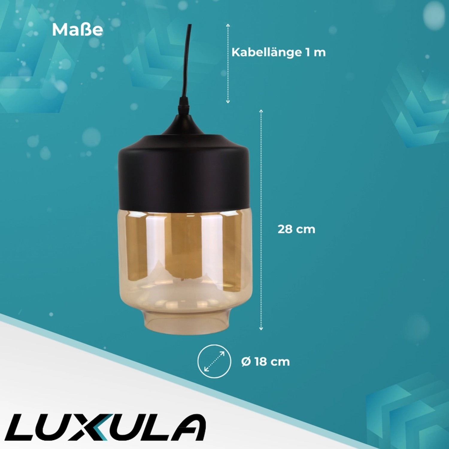 Moderne LUXULA Pendelleuchte, schwarz/transparent, aus Glas, E27 Fassung, max. 60W, Ø 18cm.