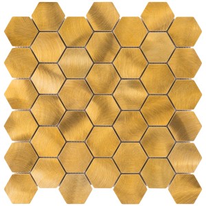 Mosaikfliese Aluminium Gold Hexagon, 30x30 cm, für den Innenbereich.