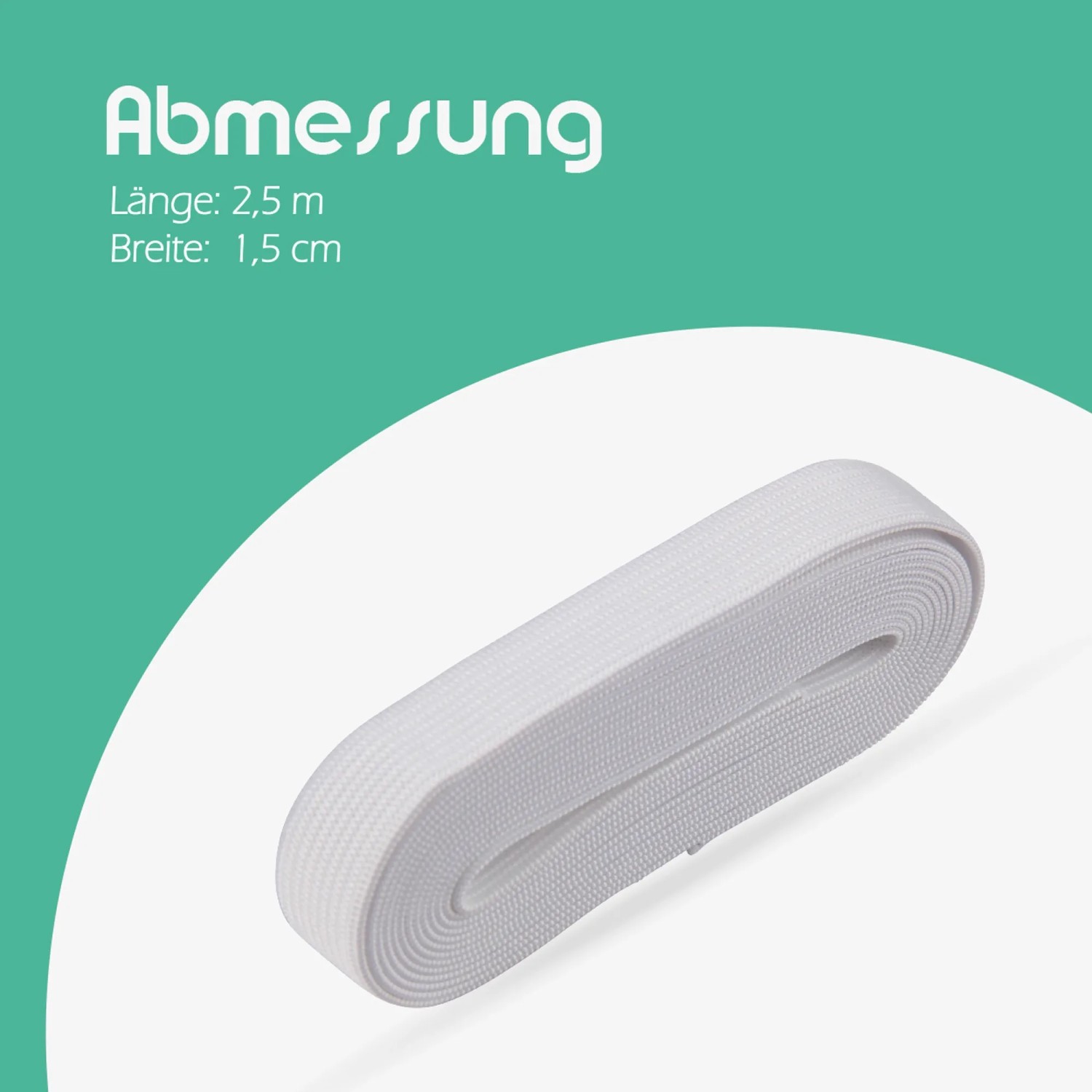 Weißes ProHome Gummiband, 2,5 m lang und 1,5 cm breit, für Näh- und Bastelprojekte.