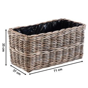 Kobolo Blumenbank LALE, Rattan Pflanzkorb in Grau mit Folie, Maße: 71x37x35 cm.