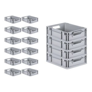 PROREGAL SuperSparSet: 16 graue Euroboxen mit Scharnierdeckel, 11 Liter, für Lagerung und Transport.