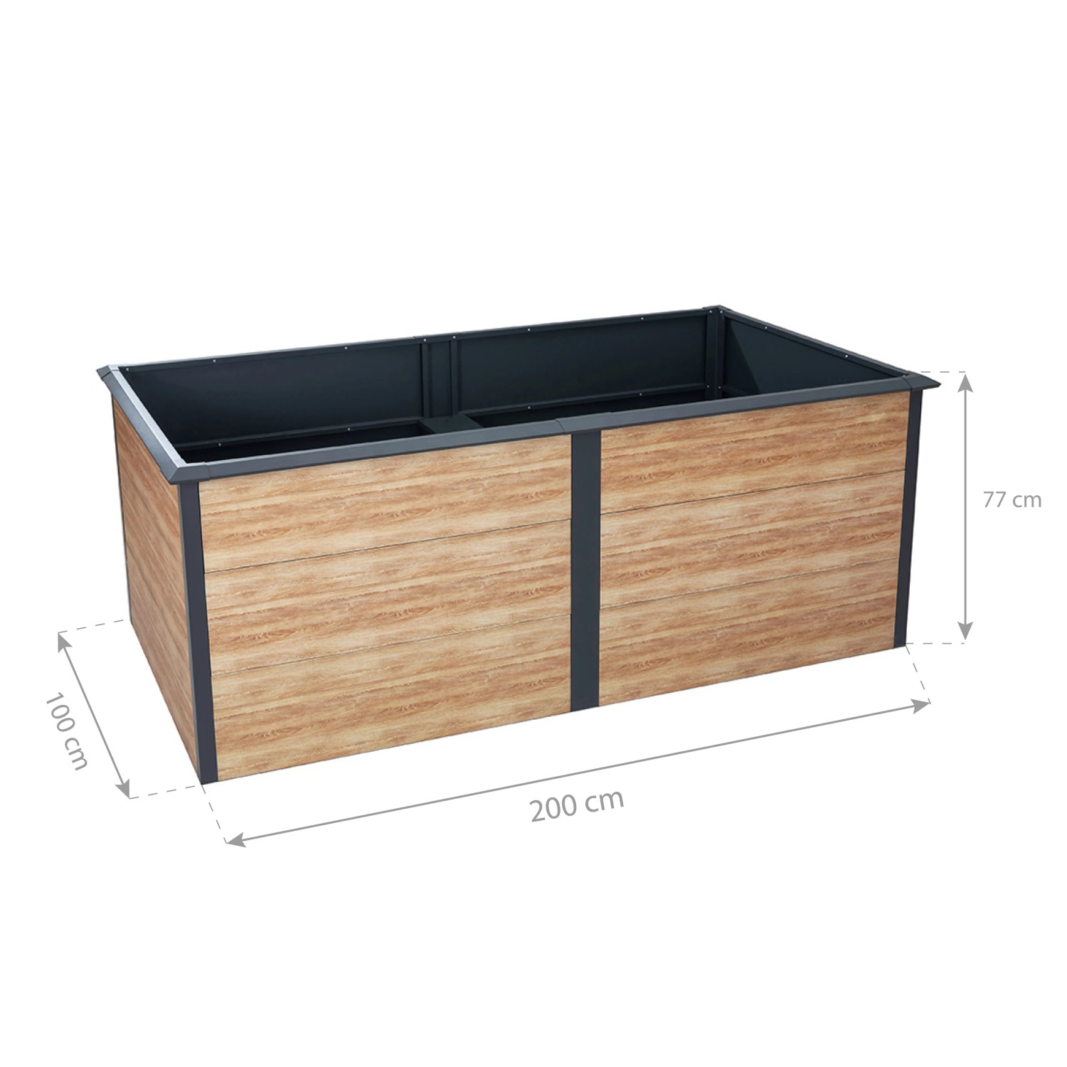 Westmann Hochbeet Primus-Multi, 200x100x77 cm, Metall Anthrazit/Holzoptik. Ideal für Garten und Terrasse.