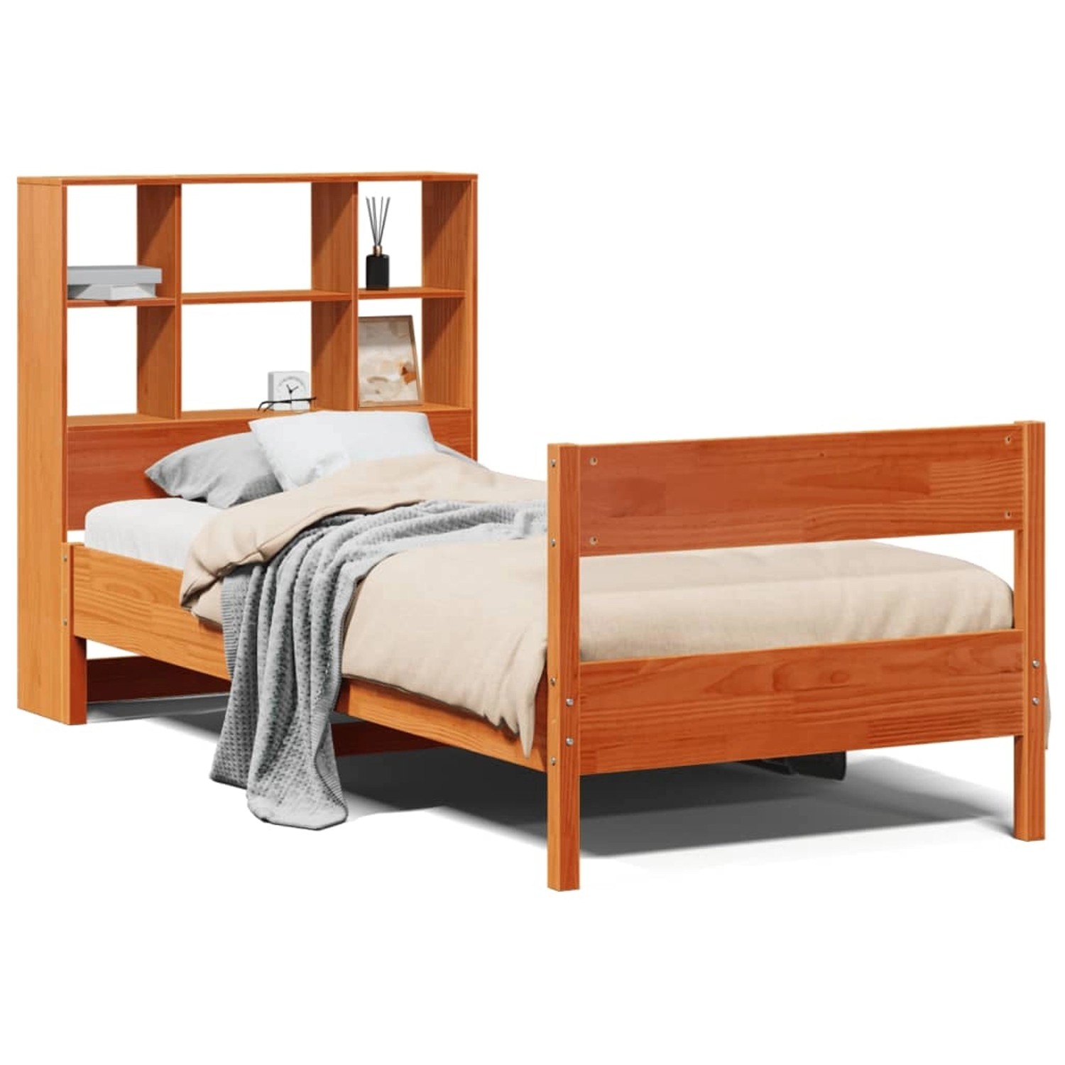 vidaXL Massivholzbett mit Regal ohne Matratze Wachsbraun 90x190 cm 3323010 günstig online kaufen