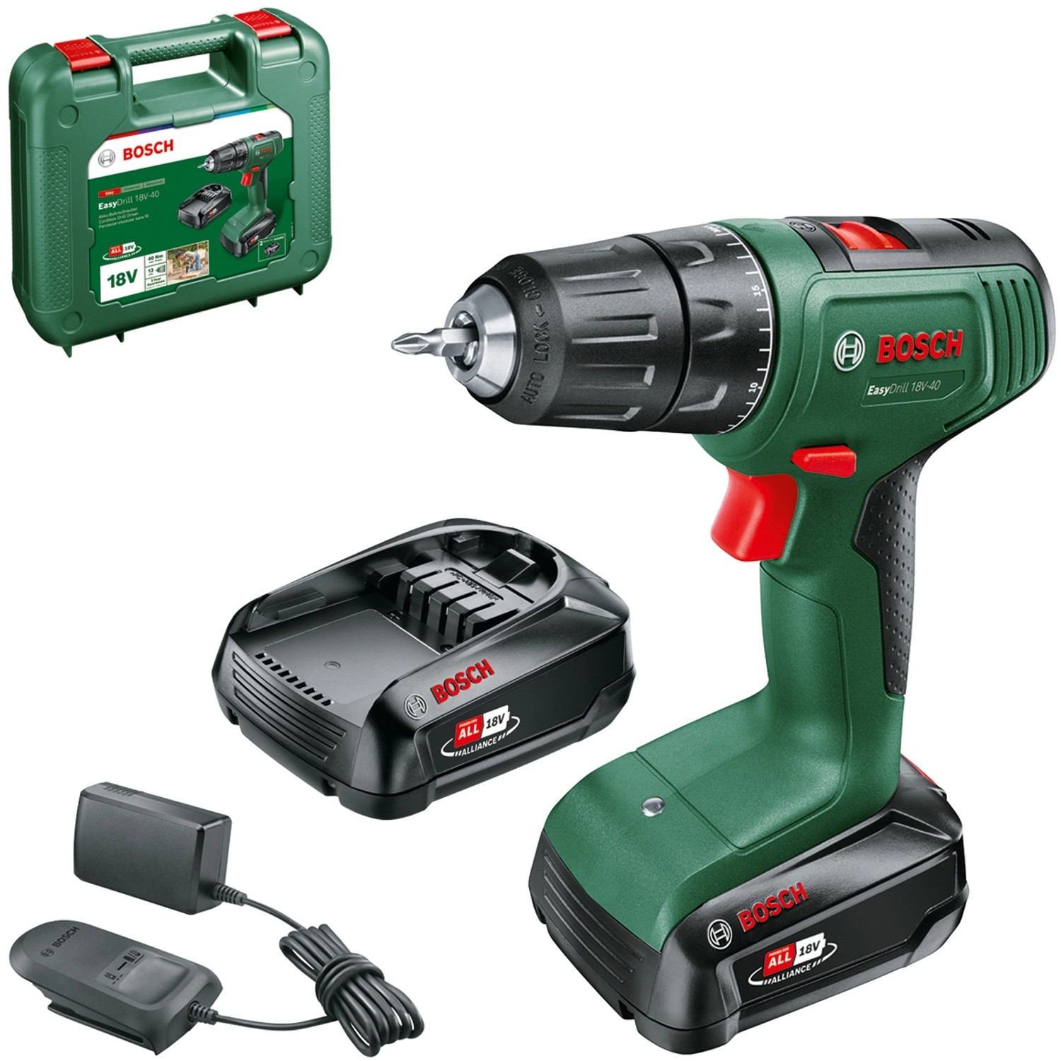 Bosch 18 V Akku-Bohrschrauber EasyDrill 18V-40 inkl. 2 Akkus (2 Ah) mit Koffer