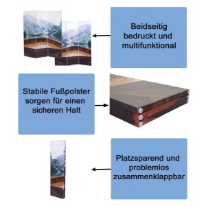 MCW Foto-Paravent mit Berg-See-Boot-Motiv, beidseitig bedruckt, klappbar. Stabiler Raumteiler für Deko & Sichtschutz.