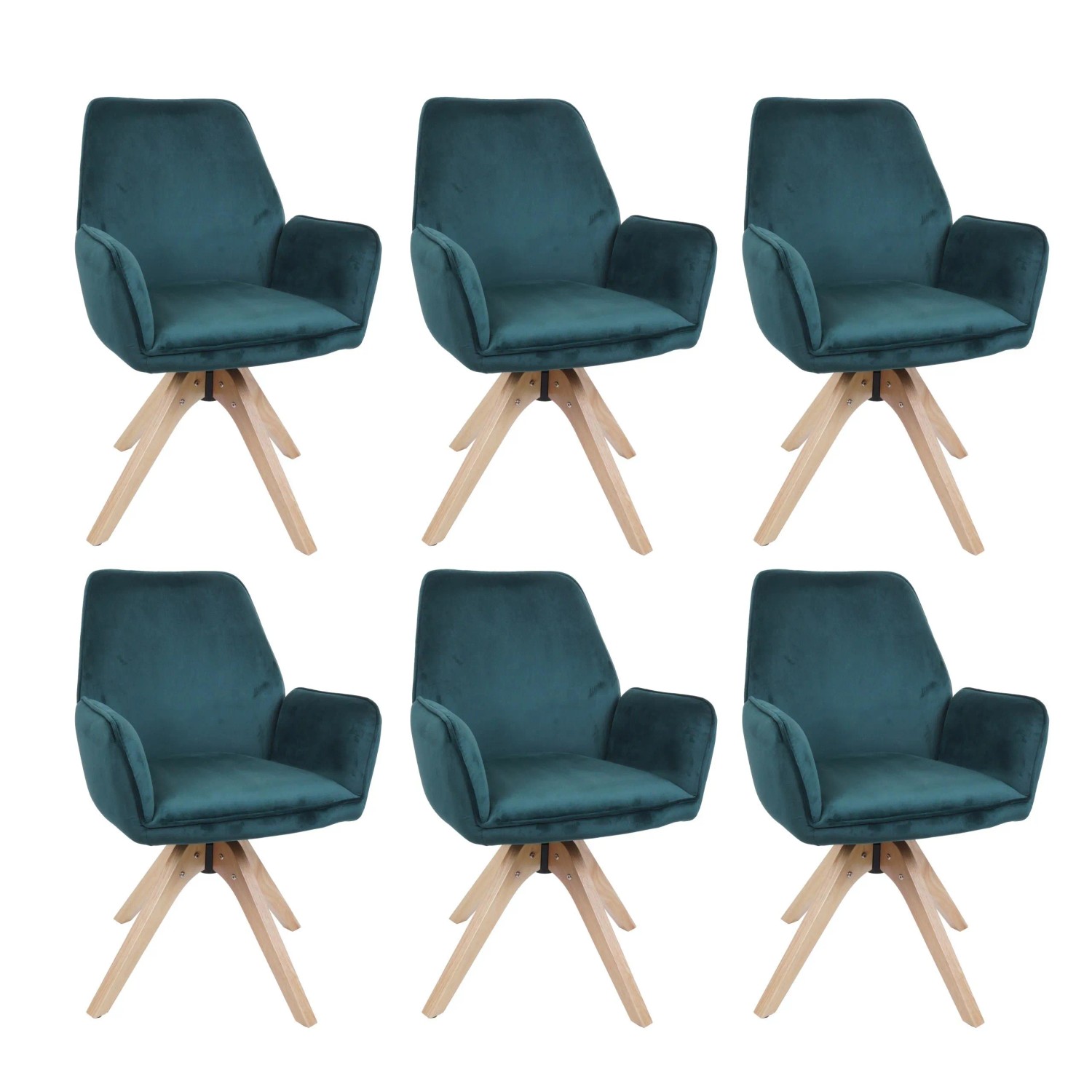 MCW 6er-Set Esszimmerstuhl G67 Drehbar Holz Samt Grün
