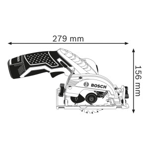 Bosch Professional Akku-Kreissäge GKS 12 V-26 mit Maßen 279x156 mm. Kompakte Handkreissäge für Holz.