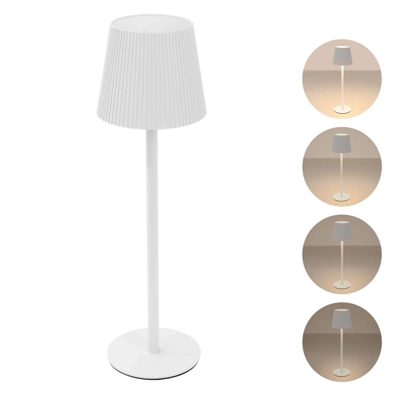 Weiße, dimmbare ML-Design LED Tischlampe kabellos, Ø10x36 cm, mit Touch-Funktion.