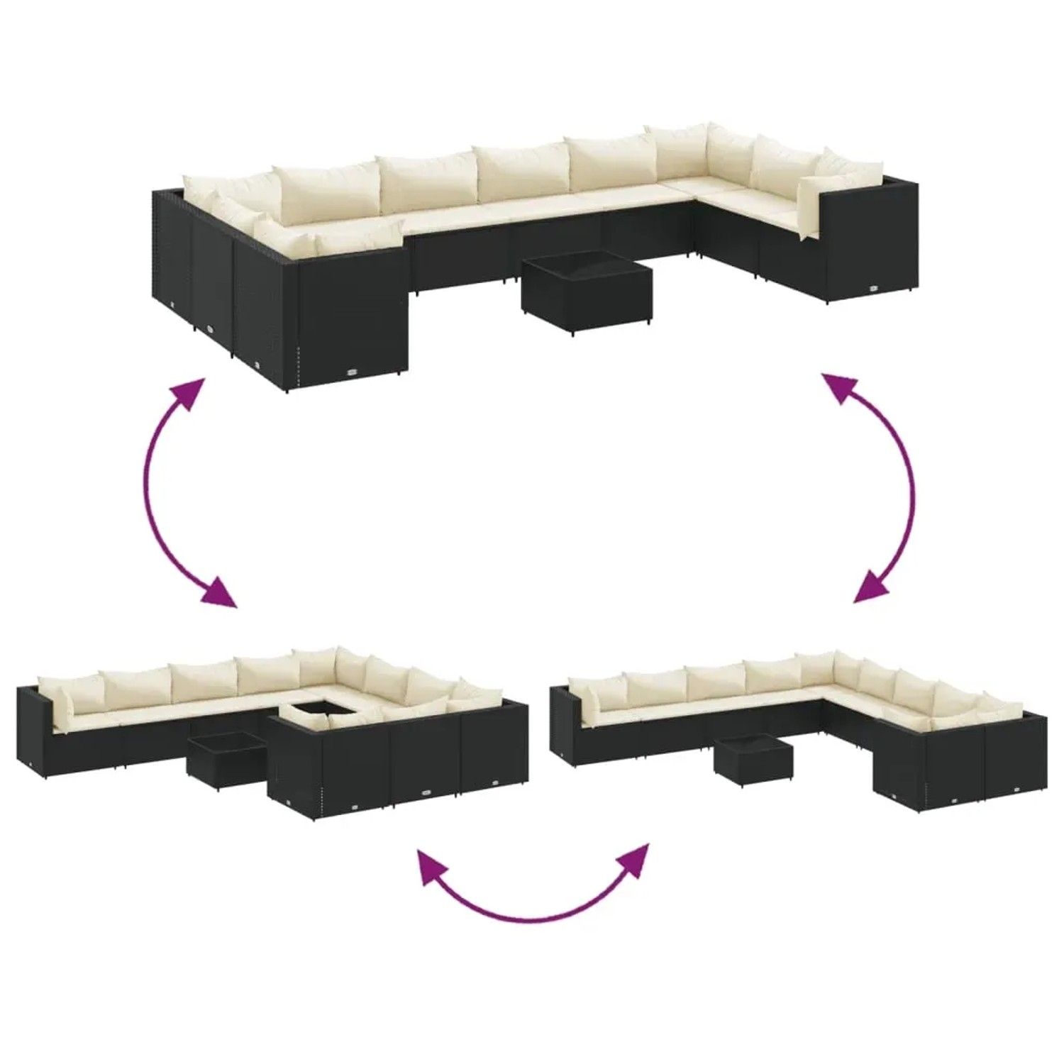 vidaXL 11-tlg. Garten Lounge Set aus Poly Rattan mit Kissen, schwarz. Gartenmöbel für Terrasse und Garten.