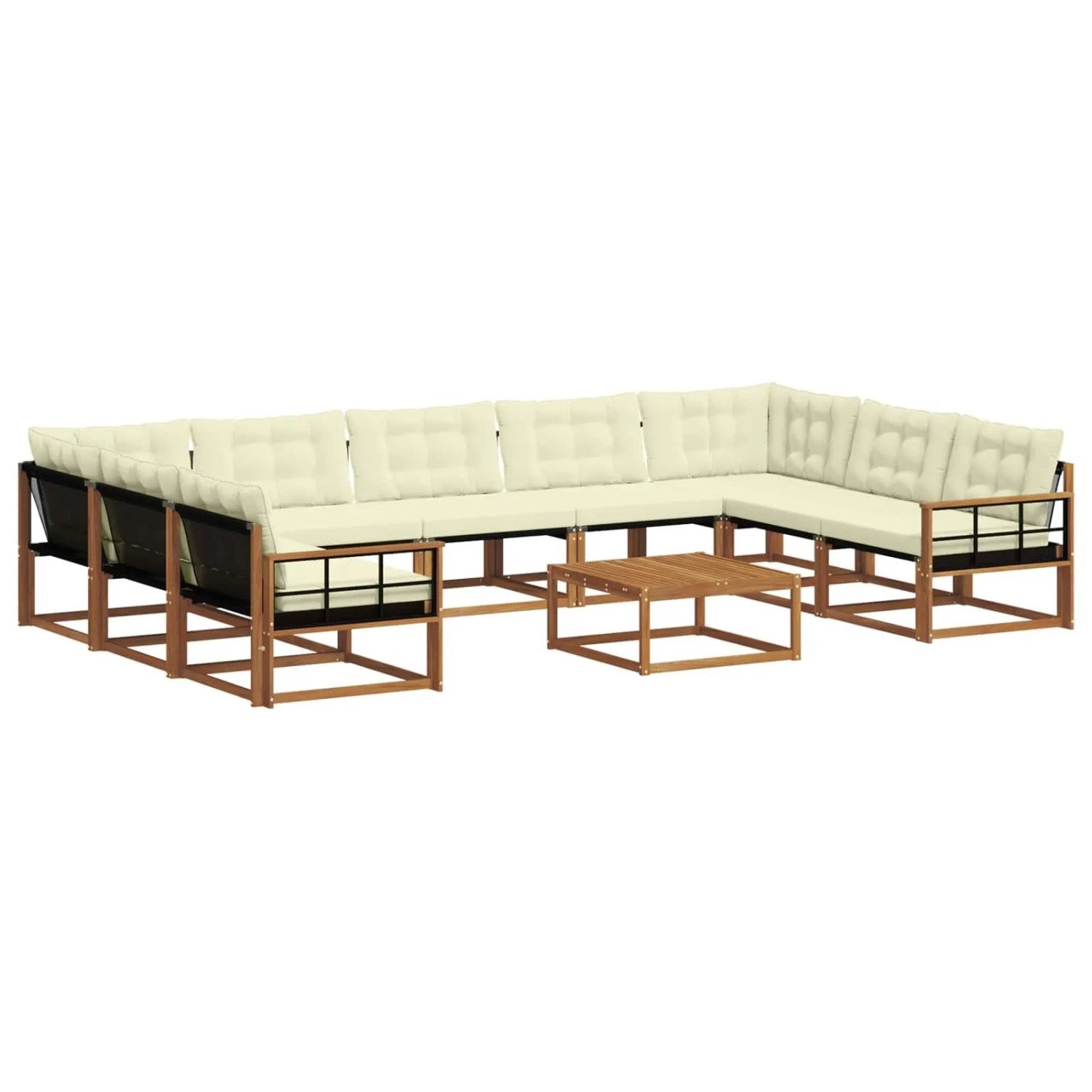vidaXL Outdoor-Sofagarnitur mit Kissen 10-Tlg Natur und Creme 3369869
