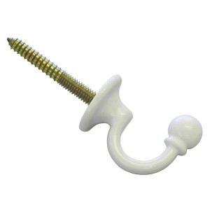 Gardinia Zierhaken Barock, weiß, 3 cm, aus Metall mit Schraube zur Wandmontage.