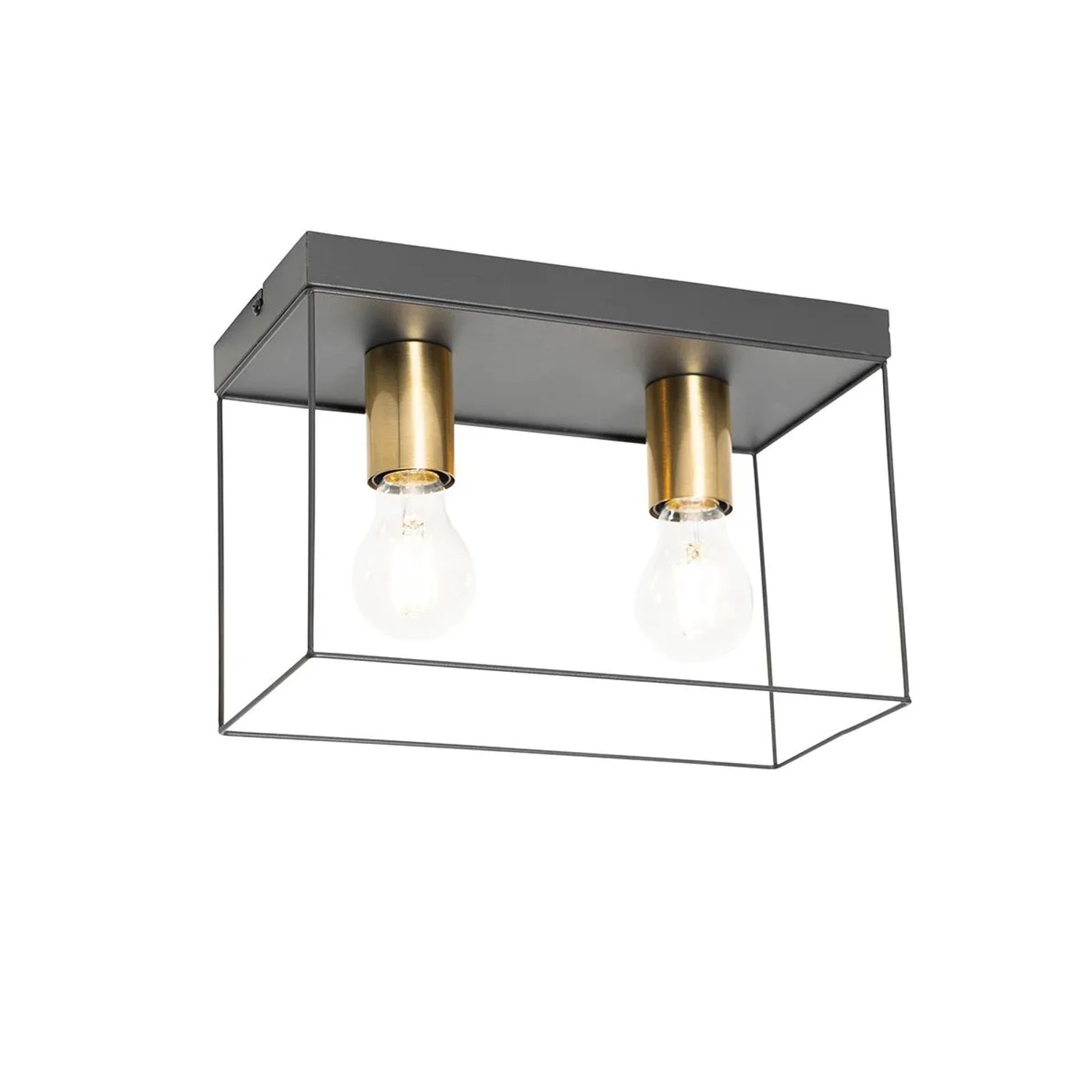 QAZQA Minimalistische Deckenlampe Schwarz mit Gold 2 Flammig Kodi