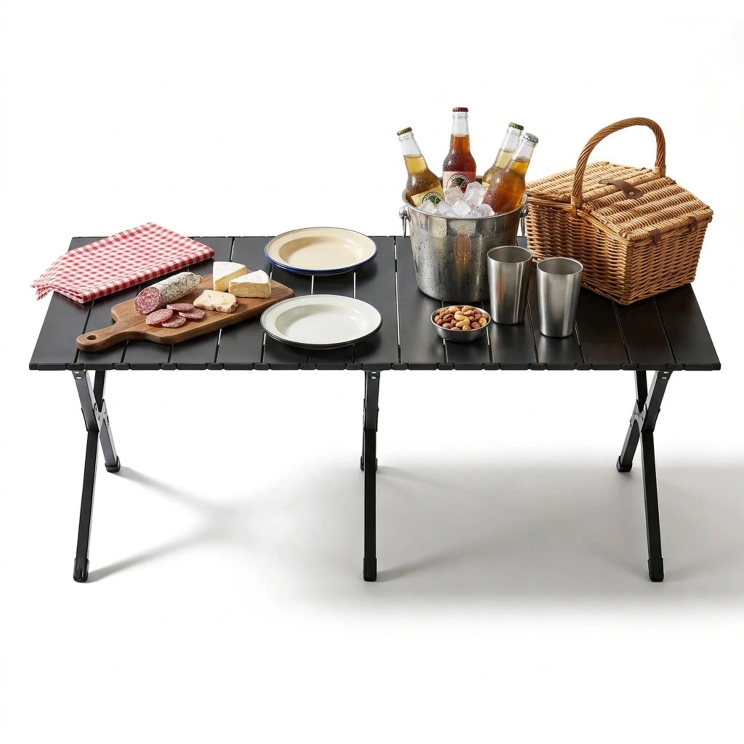 Relaxdays Campingtisch Stahl Schwarz Klappbar Höhenverstellbar Wetterfest 120 cm x 60 cm