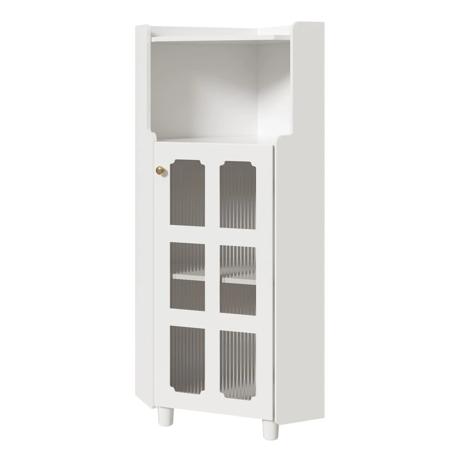 okwish Eckschrank mit LED Beleuchtung App Steuerung Lackoberfläche Kommode 63x124cm Weiß