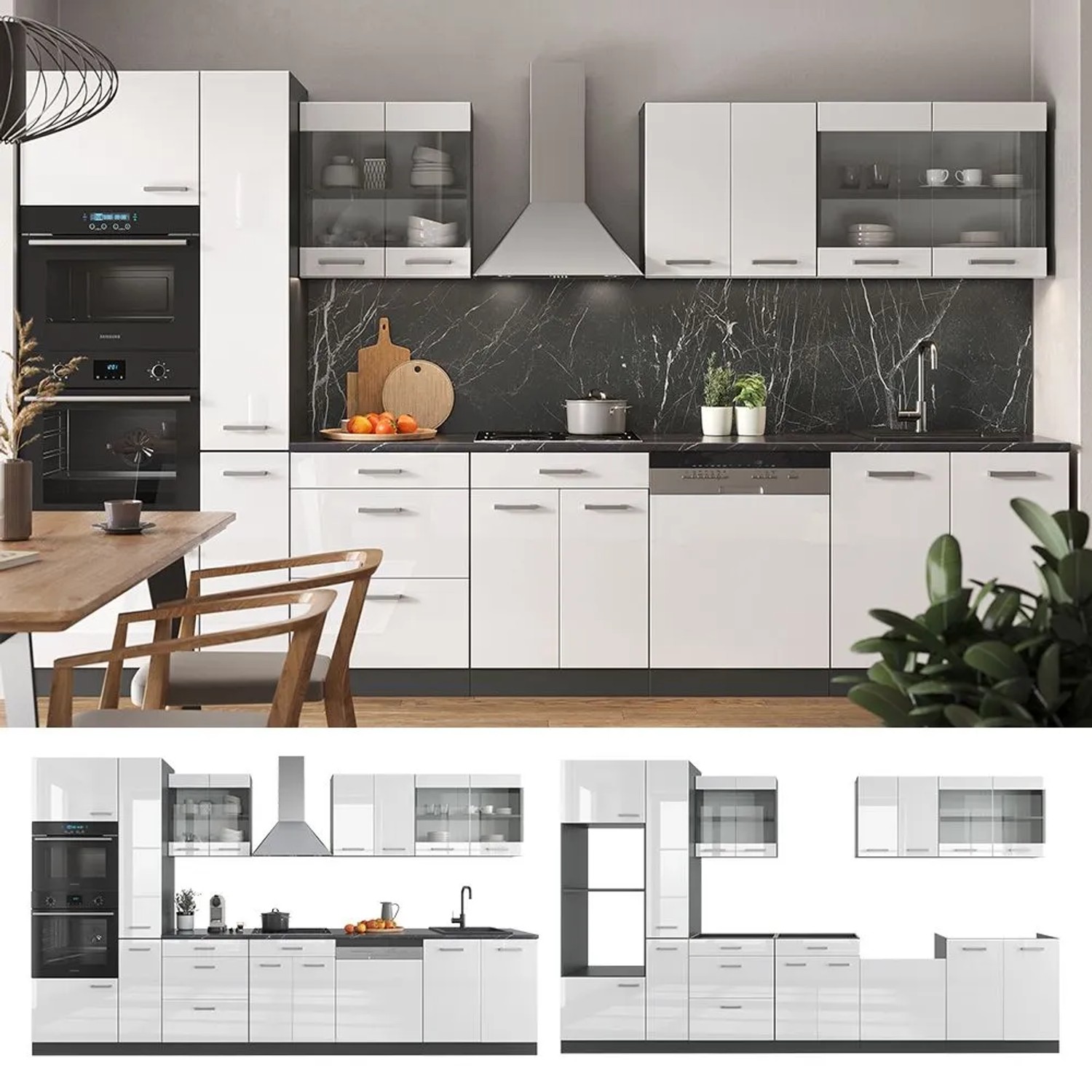 Vicco Küchenzeile 350 cm Weiß Hochglanz Hochschrank o. AP o. E-Geräte kaufen bei OBI