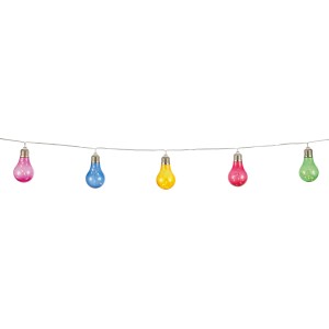 Bunte Solarlichterkette mit Glühbirnen für Garten, Balkon & Terrasse.