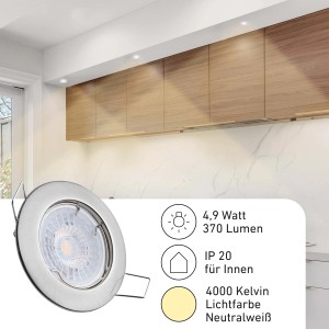 Oktaplex 12er Set Einbaustrahler Sedan Stufenlos Dimmbar Neutralweiß 4000K 370lm Gebürstete Edelstahloptik Deckenspot