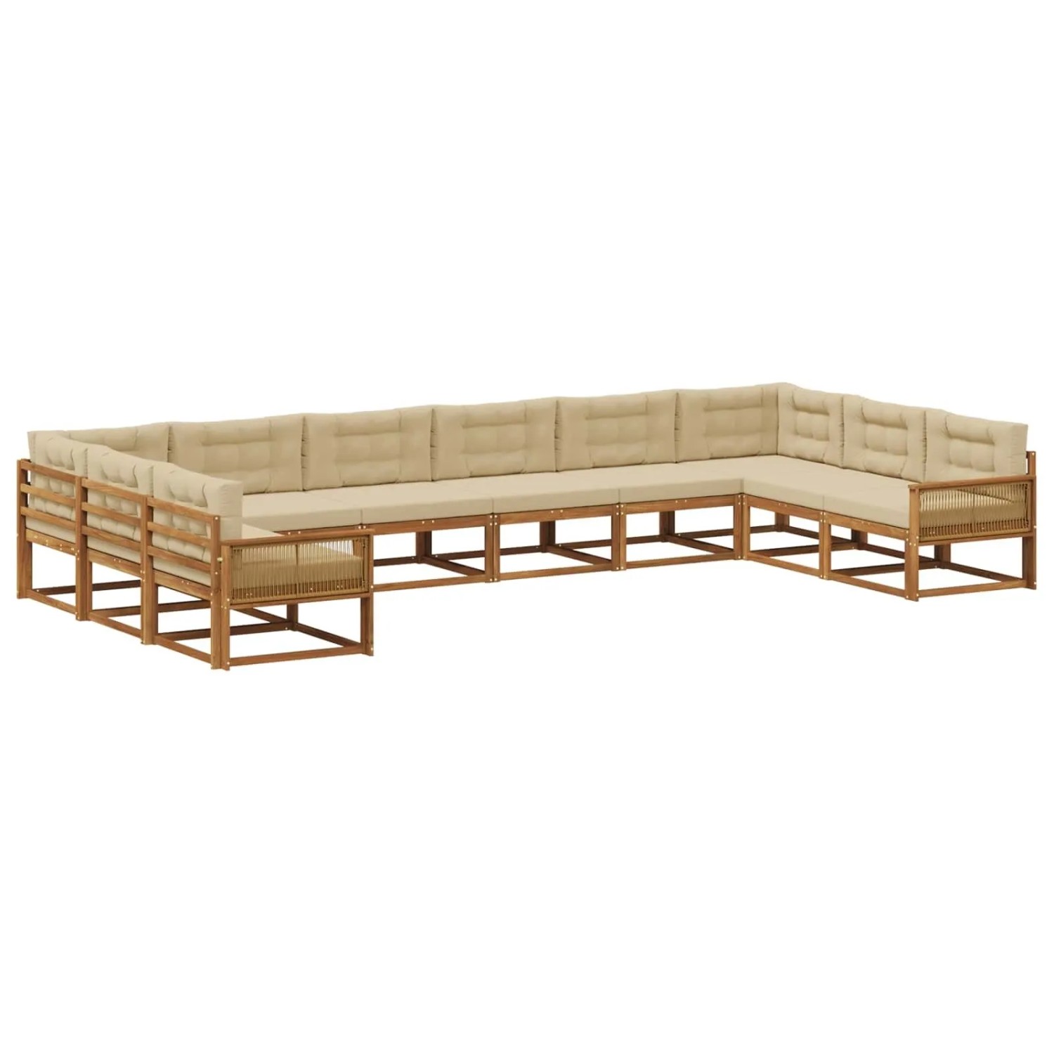 vidaXL Outdoor-Sofagarnitur mit Kissen 10 Stk Natur und Beige 3382931