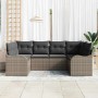 Graues 6-tlg. vidaXL Garten-Sofa-Set aus Polyrattan mit Kissen für Terrasse und Garten.
