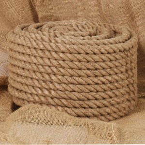 Aufgerolltes, naturbraunes vidaXL Juteseil, 25 m lang, 20 mm stark, geflochten. Ideal für Garten & Deko.