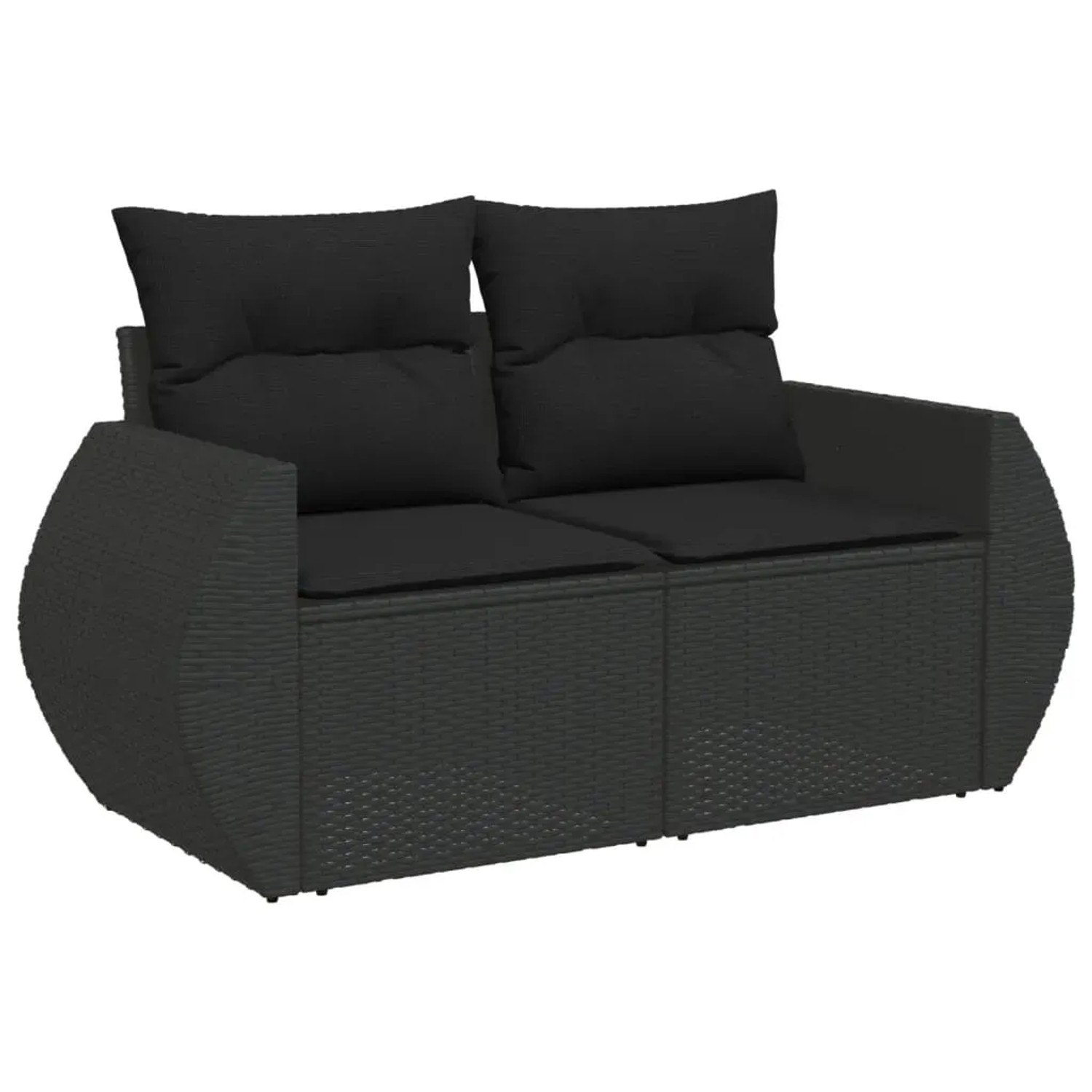 Schwarze 6-tlg. vidaXL Garten-Sofagarnitur aus Poly Rattan mit Kissen.