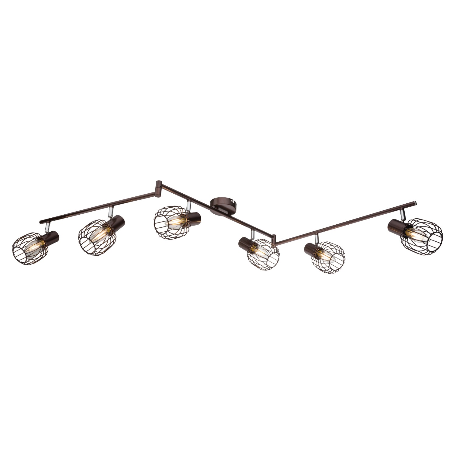 Brauner Globo Spot Akin mit 6 Leuchten im Antik-Design. Verstellbare Spots für E14 Leuchtmittel.