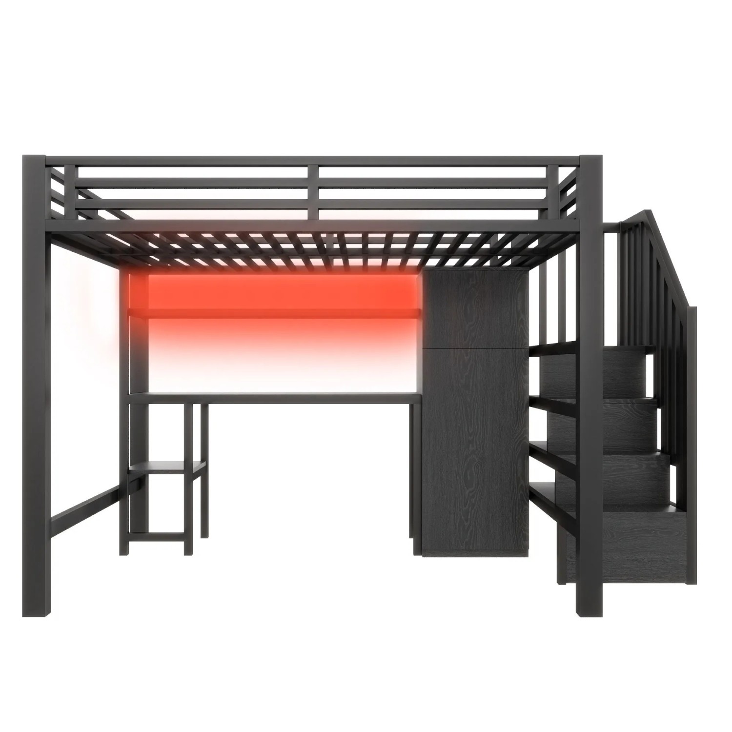 Merax Metall Hochbett 140x200 cm mit Schreibtisch Regal Kleiderschrank Schwarz