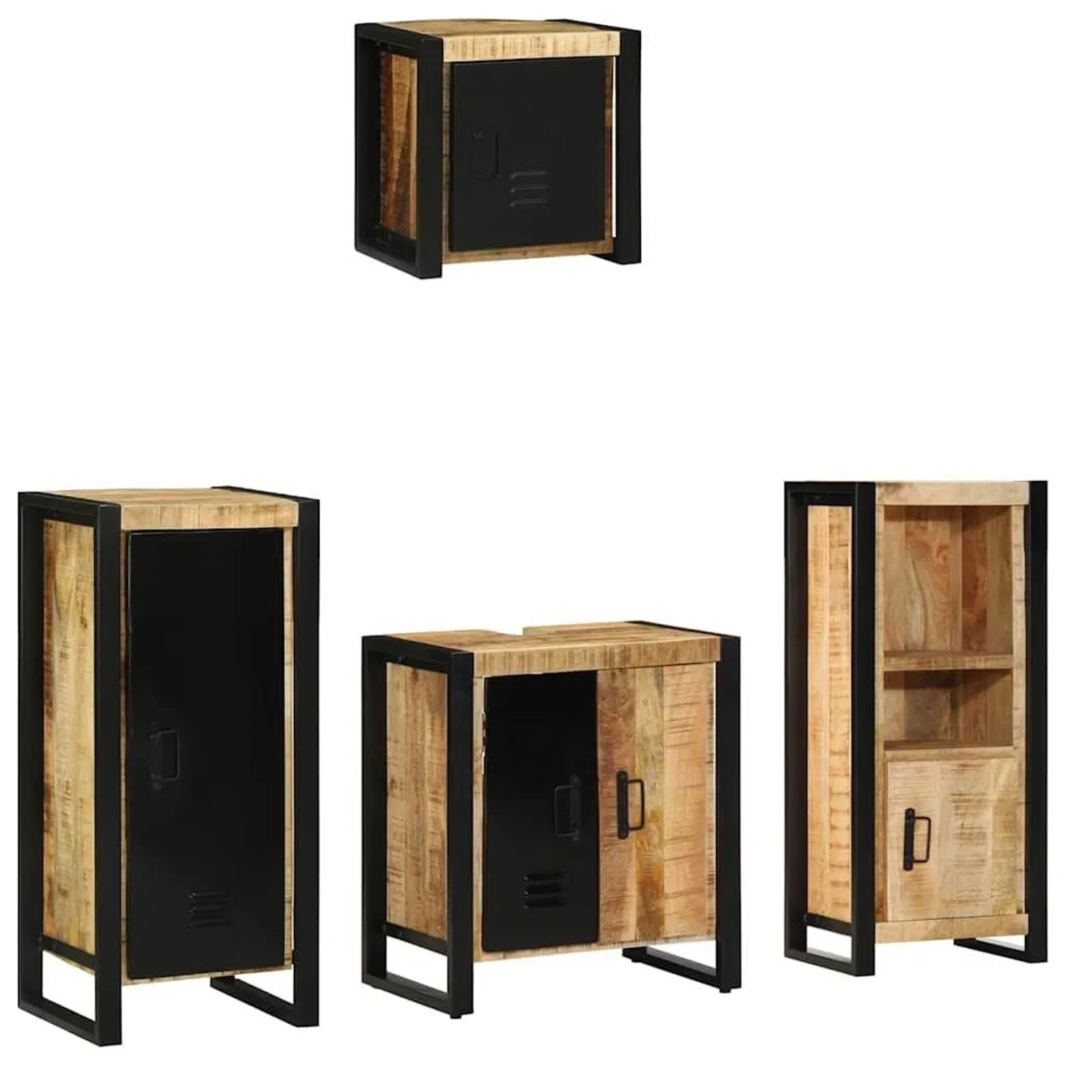 vidaXL Badezimmermöbel-Set 4 Tlg Braun und Schwarz Massivholz Mango 3305640