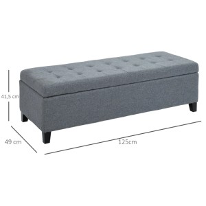Graue HOMCOM Sitzbank mit Stauraum, Leinenoptik, Knopfheftung, Holzbeine. Maße: 125x49x41,5 cm.