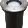 Runde LED Bodeneinbauleuchte (35 W) mit silberfarbenem Rahmen und schwarzem Gehäuse.