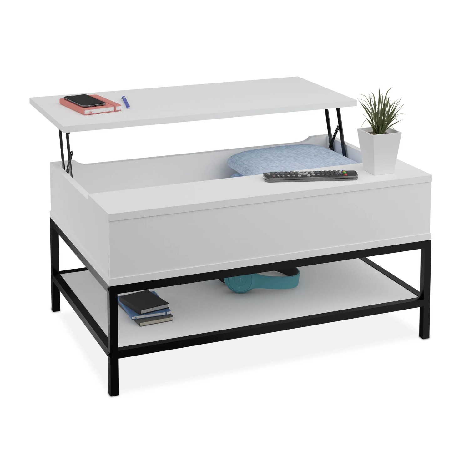 Relaxdays Couchtisch Holzwerkstoff Metall Schwarz Aufklappbar Höhenverstellbar 45,5 cm x 90 cm x 60 cm