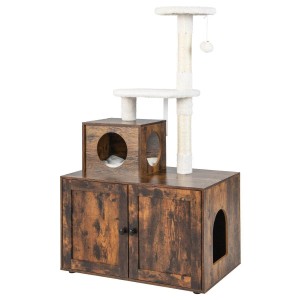 Costway Katzenmöbel Katzenbaum Katzen Spielhaus Braun 77.5x49x132 cm