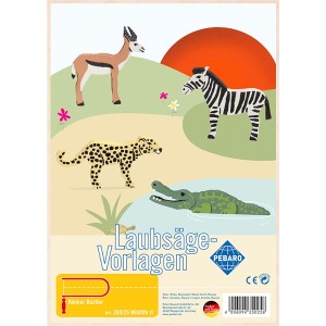 Pebaro Laubsägevorlage Wildlife II mit Zebra, Gepard, Krokodil und Antilope auf Sperrholz.