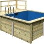 Karibu Holzpool mit Terrasse, blauer Innenhülle und Leiter. Ideal für den Garten.