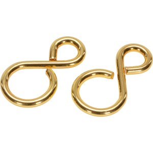Zwei S-Haken aus Messing, 38 mm, zum Einhängen und Verbinden von Objekten.